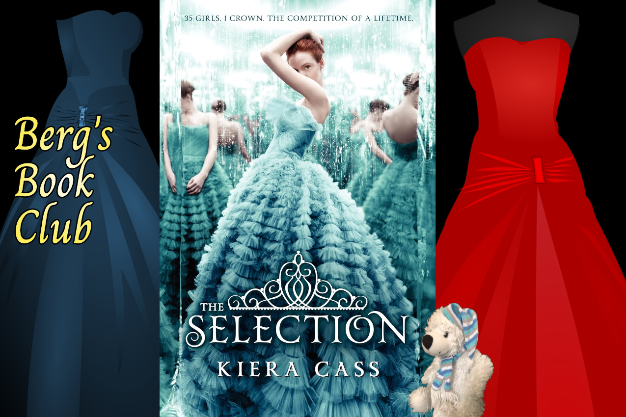 The Selection book cover with 2 dresses as background.