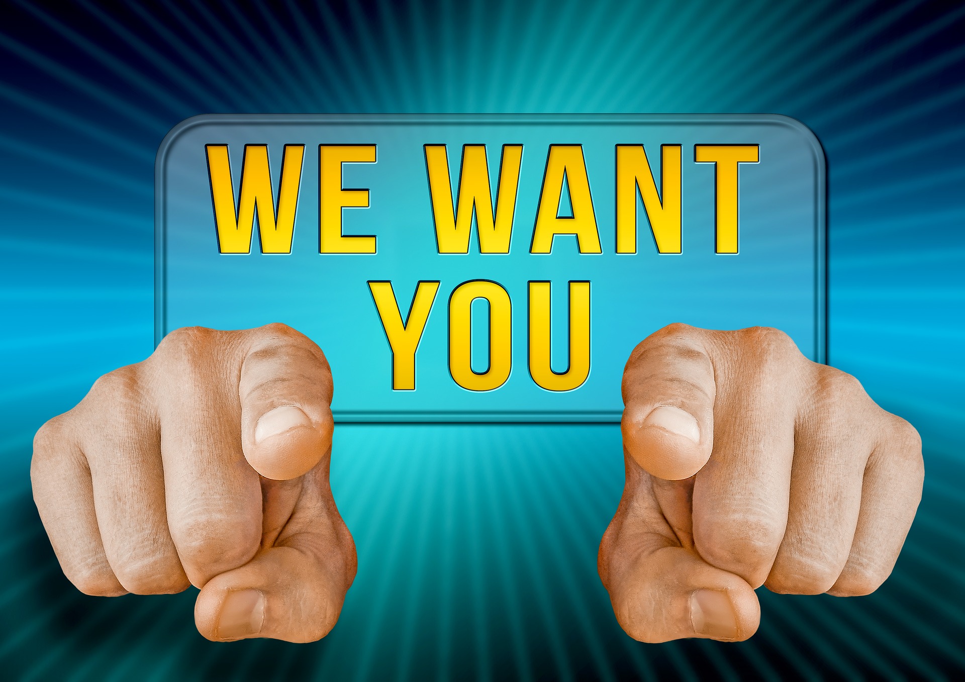 Job: We want you, two hands pointing towards viewer